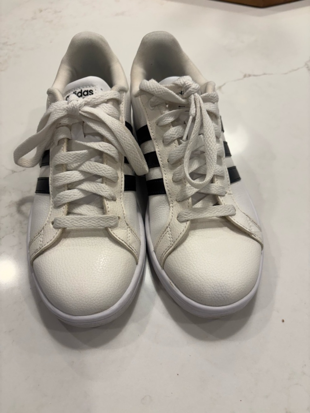 Adidas White Sneakers with Black Three Stripes - Picture 2 of 7
